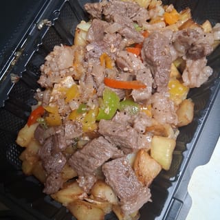 Steak Tips Grit Or Homemade Potatoes bowl