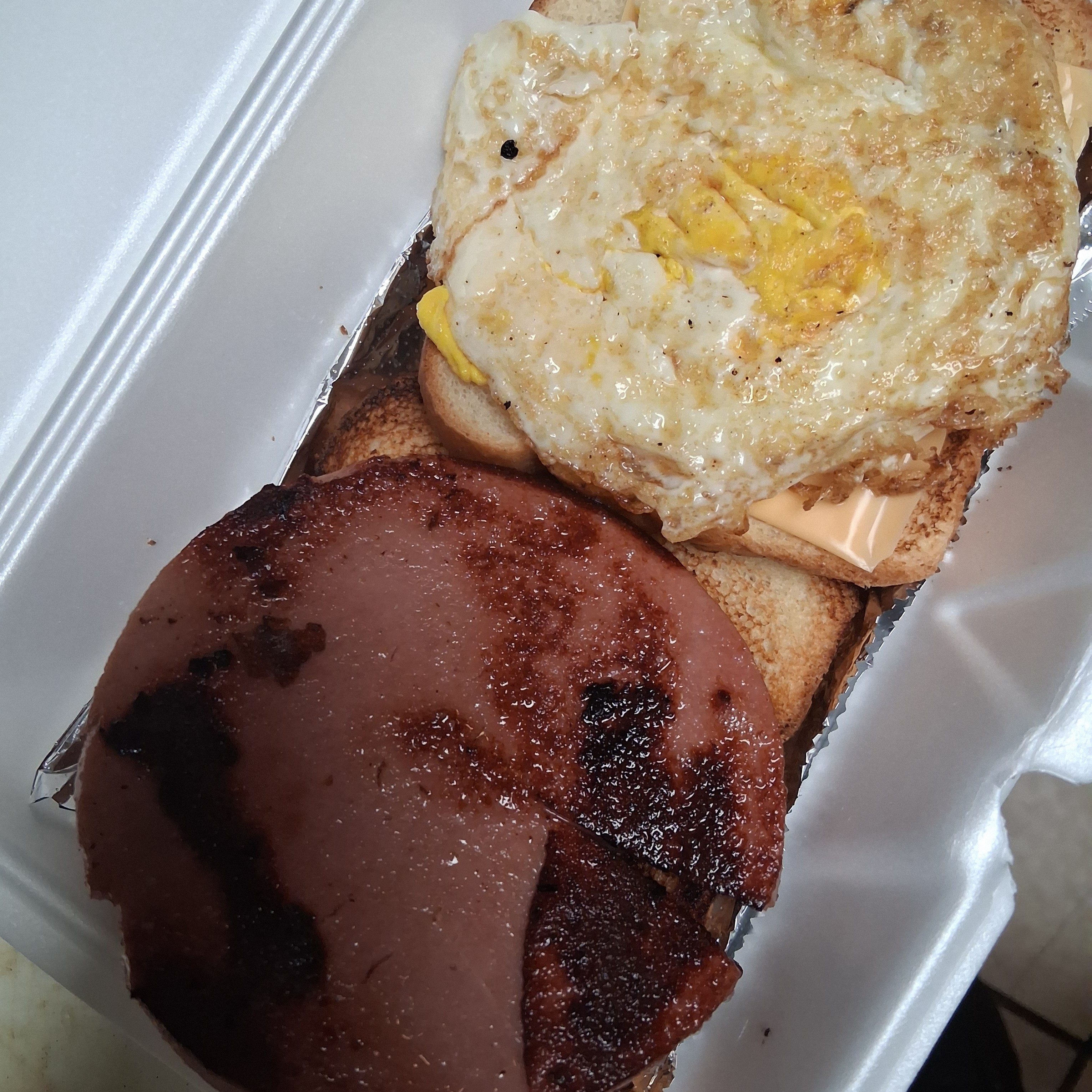 Fried Bologna, Egg, Cheese.